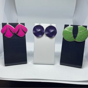Pink, Purple, and Green Costume Earrings - Set of 3